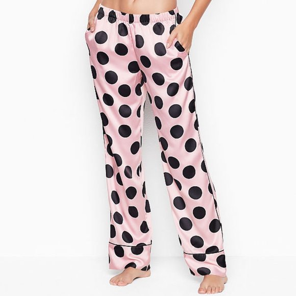 NWT L VS Satin PJ Pant Pink Polka Dot - Picture 2 of 15